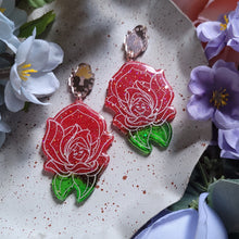 Load image into Gallery viewer, AWOMO- Red Rose Earrings