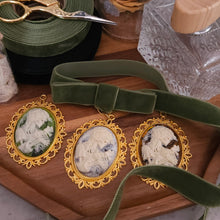 Load image into Gallery viewer, Victorian Haunting Lady Death Cameo Green Velvet Choker Necklace