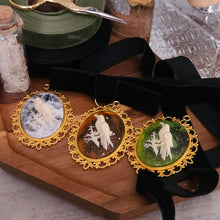 Load image into Gallery viewer, Victorian Haunting Raven Cameo Black Velvet Choker Necklace