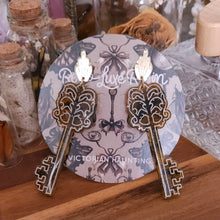 Load image into Gallery viewer, Victorian Haunting Skeleton Key Earrings