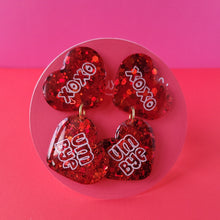 Load image into Gallery viewer, Galentine's day Ruby Red "Love 'em and Leave 'em" Heart Earrings