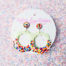 Load image into Gallery viewer, Sundae Funday Retro Scalloped Drop Hoops in Mint Cream