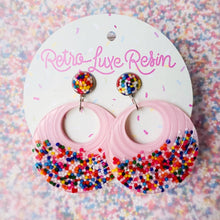 Load image into Gallery viewer, Sundae Funday Retro Textured Drop Hoops in Strawberry Cream