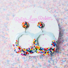 Load image into Gallery viewer, Sundae Funday Scalloped Drop Hoops in Cotton Candy Cream