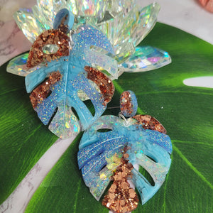 Multi Color Monstera Leaf Earrings