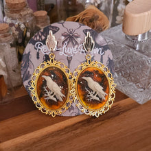 Load image into Gallery viewer, Victorian Haunting Raven Cameo Earrings
