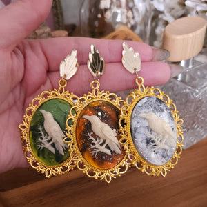 Victorian Haunting Raven Cameo Earrings