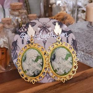 Victorian Haunting Lady Death Cameo Earrings