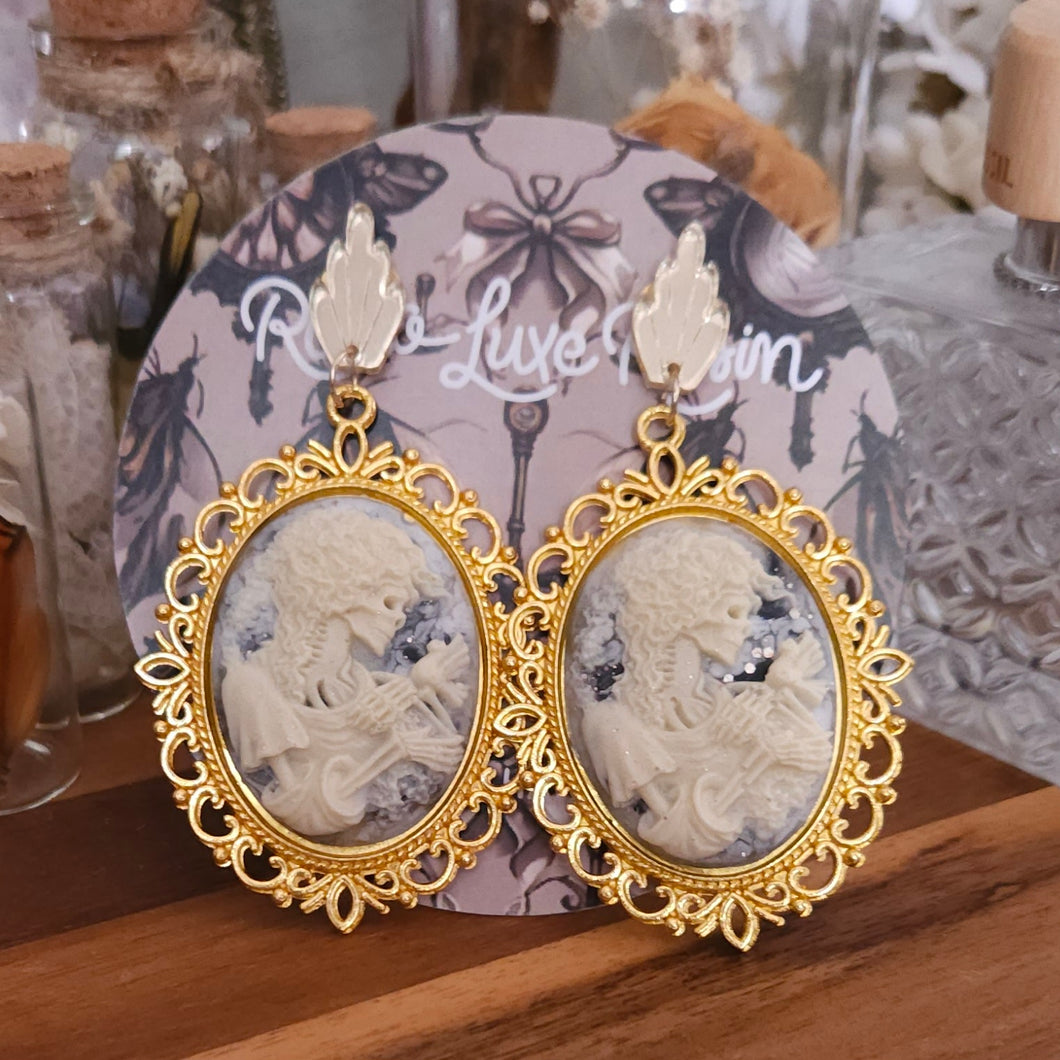 Victorian Haunting Lady Death Cameo Earrings