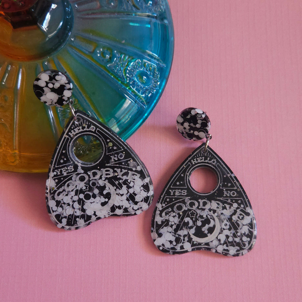 Glitter! Black and White Planchette Earrings