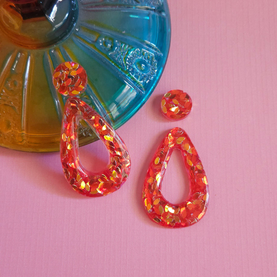 Glitter! Orange Teardrop Earrings