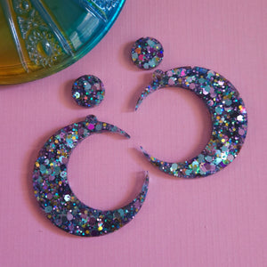 Glitter! Blue Sparkle Moon Earrings