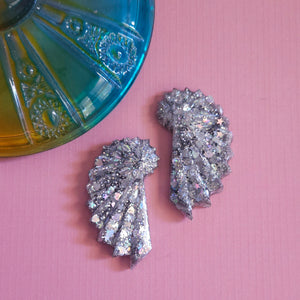 Glitter! Silver Shell Stud Earrings