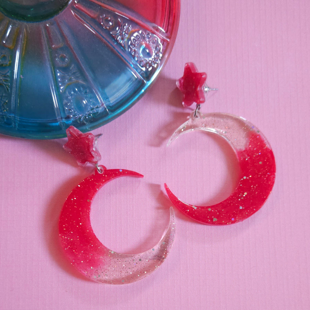 Glitter! Red Moon Earrings