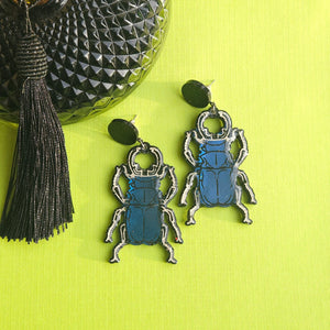 Blue Stage Beatle Earrings