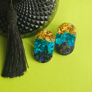 Gold, Teal, and Black Studs