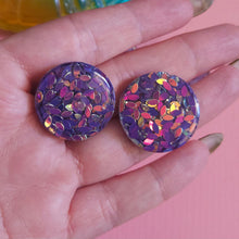 Load image into Gallery viewer, Glitter! Purple Stud Earrings
