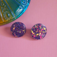 Load image into Gallery viewer, Glitter! Purple Stud Earrings
