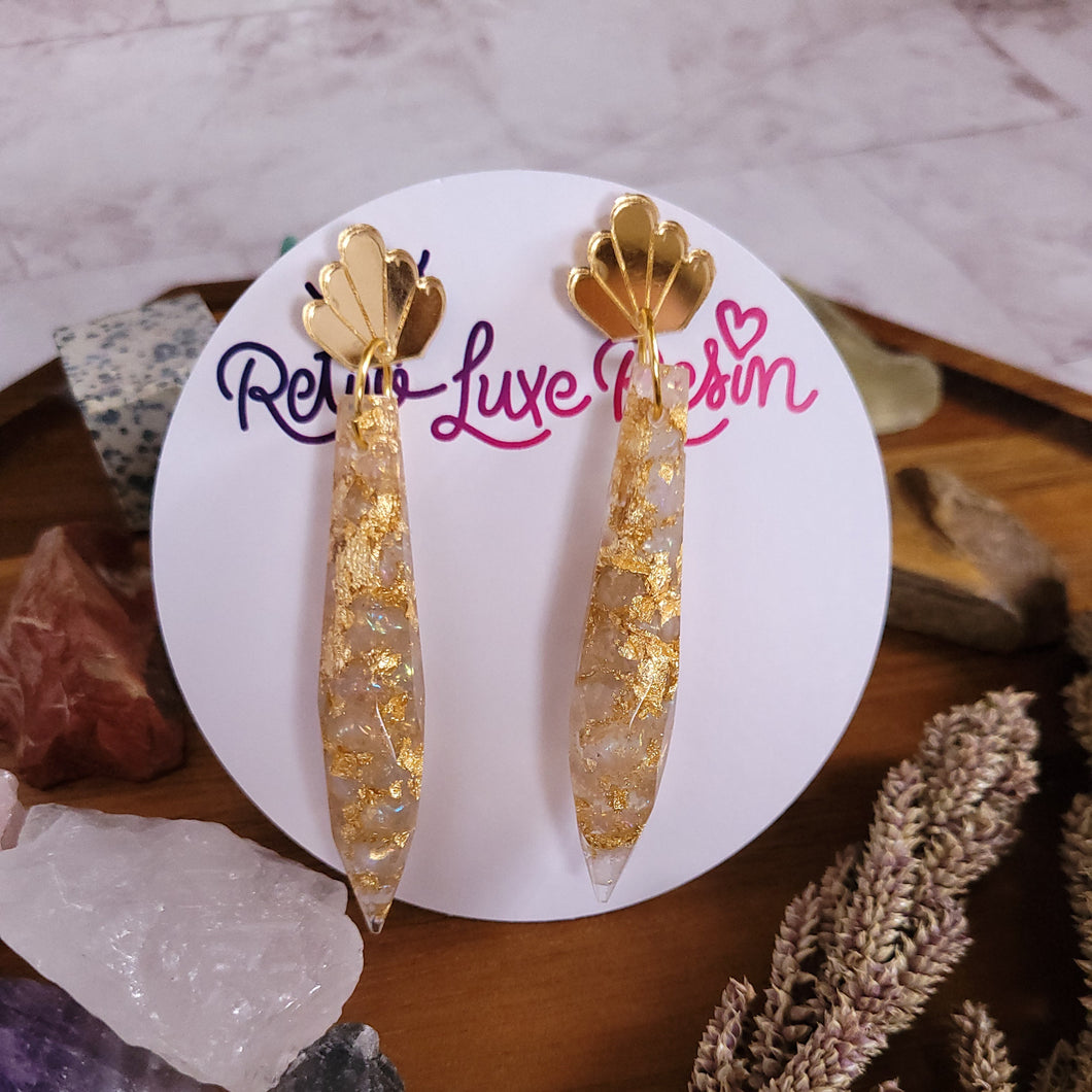 Crystal Angel Aura Quartz and Gold Flake Earrings
