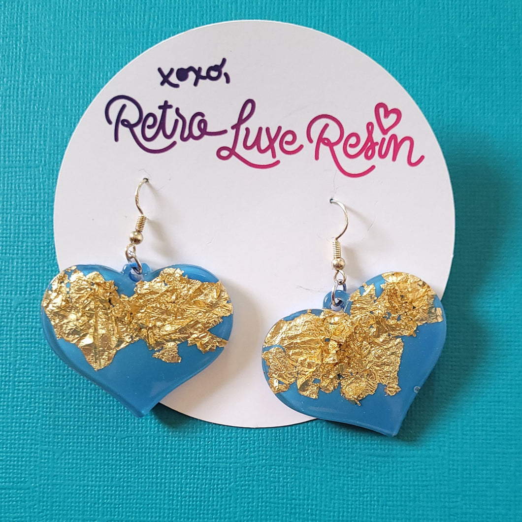 Blue and gold leaf heart Earrings