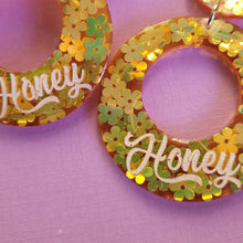Load image into Gallery viewer, Glitter! Yellow Honey Hoop Earrings
