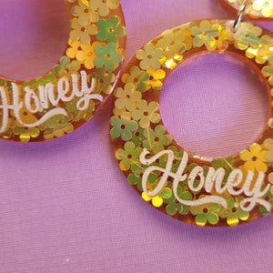 Glitter! Yellow Honey Hoop Earrings