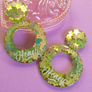 Glitter! Green Honey Hoop Earrings