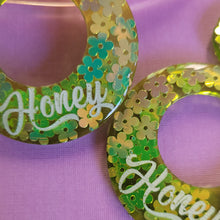 Load image into Gallery viewer, Glitter! Green Honey Hoop Earrings
