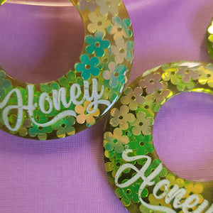 Glitter! Green Honey Hoop Earrings
