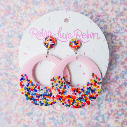Sundae Funday Smooth Drop Hoops in Strawberry Cream