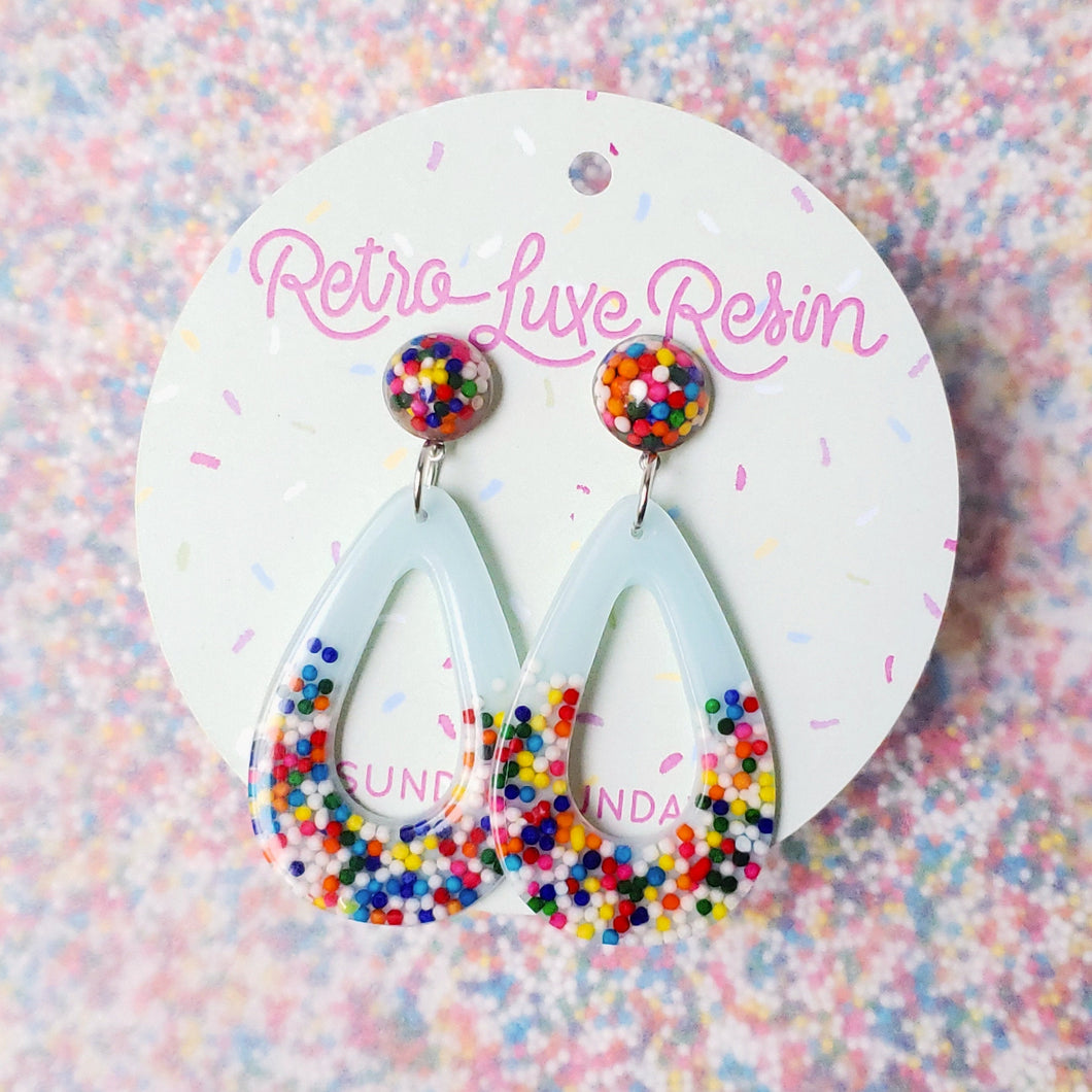 Sundae Funday Tear Drop Hoops in Cotton Candy Cream