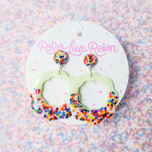 Load image into Gallery viewer, Sundae Funday Retro Scalloped Drop Hoops in Mint Cream
