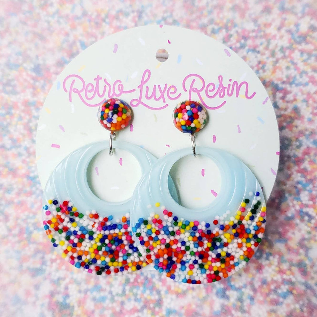 Sundae Funday Retro Textured Drop Hoops in Cotton Candy Cream