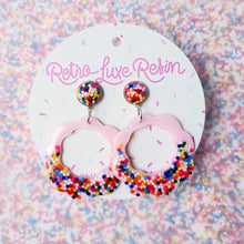 Load image into Gallery viewer, Sundae Funday Scalloped Drop Hoops in Strawberry Cream
