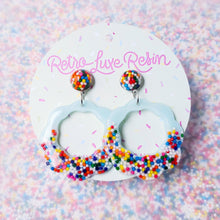 Load image into Gallery viewer, Sundae Funday Scalloped Drop Hoops in Cotton Candy Cream
