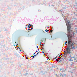 Sundae Funday Retro Heart Drop Hoops in Cotton Candy Cream
